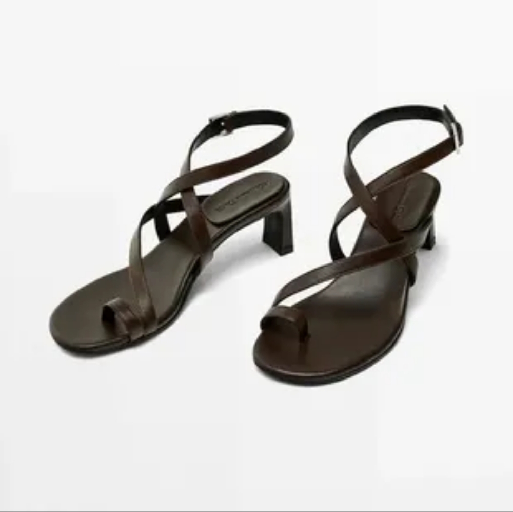 Massimo Dutti Dark Brown Strappy Leather Sandals